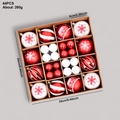 Set de 44 bolas de Navidad rojas y blancas con diseños festivos de copos y casitas - Sistema Clásico Rojo Y Blanco (002) / 44 Piezas