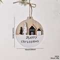 Addobbo natalizio circolare in legno con motivo a casa e scritta Merry Christmas con corda - Buon Natale Tondo