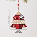 Suspension sapin de Noël en bois avec motif à carreaux rouges et lettrage XMAS - Ornement de Noël en Bois à Carreaux - Sapin de Noël