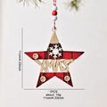 Pendentif de Noël en bois en forme d'étoile avec tissu à carreaux et texte XMAS - Ornement de Noël en Bois à Carreaux - Étoile