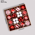 Set de 42 adornos navideños rojos y blancos con varios motivos pintados en una caja - Sistema de Lunares Rojo Y Blanco (005)