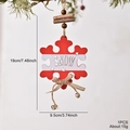 Fiocco di neve in legno bianco e rosso con intaglio SNOW, corda rustica e campanellino - Stile Fiocco di Neve
