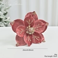 Velvet artificial magnolia flower in dusty pink with gold glitter and beads, 25cm diameter - Reddish Pink