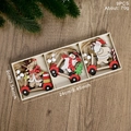 9-teiliges Weihnachtsanhänger-Set aus Holz mit Weihnachtsmann in einer Aufbewahrungsbox - Weihnachts-Holzanhänger-Box-Roller-Stil