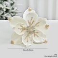White 25cm artificial Christmas magnolia flower with gold glitter edges and stem - Off White