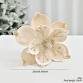 Cream velvet artificial magnolia flower with gold glitter accents for Christmas decor - Champagne