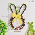 Easter rabbit rattan wreath with yellow plaid bow and spotted eggs on white wall - Rabbit Style (GH0106F)