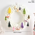 35cm Nordic style Christmas wreath with white knitted wool and colorful mini trees - White Plush Snow Hut Miniature Landscape (GH0086S)
