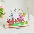 Easter wooden bunny puzzle ornament with colorful layered flower and egg details - Two Rabbits Flowers Fence Style