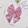 Pink sequined Christmas tree bow ornament, 22x18cm festive party decoration - 22cm / Pink