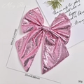 Pink sequin Christmas tree bow ornament, 30cm festive party decoration with glitter - 30cm / Pink