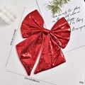 Red sequin Christmas tree bow ornament, 30x22cm large decorative holiday pendant - 30cm / Red