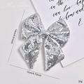 Sparkling silver sequin Christmas tree bow ornament for holiday party decorations - 14cm / Silver