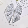 Sparkling silver sequin Christmas tree bow ornament, dimensions 22x18cm for festive decor - 22cm / Silver