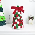 28cm Christmas tree decor with red, green and white pom poms and a red satin ribbon bow - Red Green White Pom-pom Style (EJ0205S)