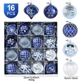 16-piece 8cm blue and silver Christmas ball ornaments set with diverse textures and patterns - Blue Silver Hand-Painted Snowflake Style (XM0166S)