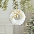 Couronne de Noël en peluche blanche avec cloche dorée et nœud élégant, décor suspendu 13cm - Blanc
