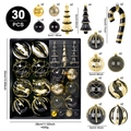 Set di 30 palline di Natale nero e oro con decorazioni varie e bastoncini di zucchero - Nero e Oro