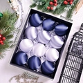 12er Set luxuriöse 8cm Satin-Weihnachtskugeln in Marineblau und Silber mit Geschenkbox - Blau-Serie