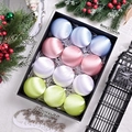 12er-Set 8cm Satin-Weihnachtskugeln in Blau, Rosa, Weiß und Grün in eleganter Geschenkbox - Macaron Serie