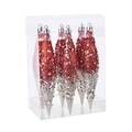 6er-Set rot-silberne glitzernde Eiszapfen-Weihnachtsanhänger in Geschenkbox - Rot und Champagner