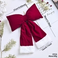 Grote bordeauxrode fluwelen kerststrik met witte pluchen randen van 27x35cm - Grote Strik (EJ0210S)