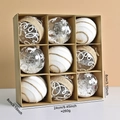 Set di 9 palline di Natale glitterate con motivi in lino e cervo in scatola kraft - Stile A (XM0162S-A)