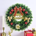 Ghirlanda di Natale con fiocchi rossi, palline dorate e scritta Merry Christmas - Ghirlanda di Natale con Fiori Artificiali Champagne (018)