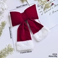 Grote rode fluwelen kerststrik met witte pluche randen voor kerstboomdecoratie - Middelgrote Strik (EJ0210S)
