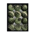 Set di 12 palline di Natale in velluto verde scuro con paillettes dorate in scatola - verde oliva