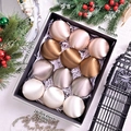 12pcs luxury champagne and white satin Christmas ball ornaments in premium black gift box - Four-Color Series
