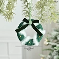 Mini dark green knit Christmas wreath with velvet bow and white faux fur accents - B-Style Dark Green