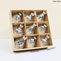 9-piece set of transparent PET Christmas tree ornaments featuring white festive patterns - Silver