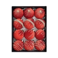 Set di 12 palline di Natale in velluto rosso con glitter argento in confezione regalo - Rosso