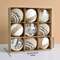 9pcs set of 8cm glitter and linen Christmas balls in a kraft gift box display - Style E (XM0162S-E)