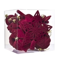 Set di decorazioni natalizie in velluto rosso con stella e palline in scatola trasparente - Borgogna