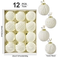 Set of 12 white knitted Christmas ball ornaments with 4 unique patterns and gold caps - White Knitted Style (XM0196S)