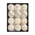Set of 12 luxury cream velvet Christmas balls with gold sequins in a premium black gift box - Beige