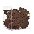 Set di ornamenti natalizi floccati marroni con stelle e palline in scatola trasparente - Marrone