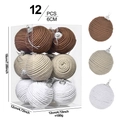 Set of 12 woven cotton rope Christmas ball ornaments in white beige and brown tones - Champagne Coffee White