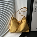 Borsa tote hobo retrò in pelle scamosciata gialla con cinturini e fibbia in metallo - Giallo