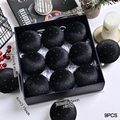 Set di 9 palline di Natale in velluto nero con puntini argentati in confezione regalo - Nero