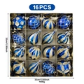 Set di 16 decorazioni natalizie blu e oro in varie forme con motivi festivi eleganti - Blu Oro