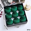 Set of 9 luxury dark green velvet Christmas ornaments in a premium gift box, 8cm diameter - Green