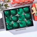 Set di 12 palline di Natale in velluto verde con stelle glitter e trame a spirale - Verde
