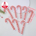 Set di 8 bastoncini di zucchero natalizi in peluche a strisce bianche e rosse - Set da 8 bastoncini a righe bianche e rosse