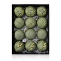 12er-Pack 8cm Vintage Weihnachtsballs in Dunkelgrün und Gold in schwarzer Box - Retro-Grün (XM0194S-8-12PCS)