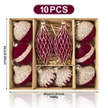 Set da 10 pezzi di palline di Natale bordeaux floccate e glitter oro in scatola kraft - Rosso Vino (XM0110S)