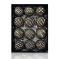 12er Set 8cm Weihnachtskugeln in Schwarz und Gold mit Blumenprägung in Geschenkbox - Schwarzgold (XM0194S-8-12PCS)