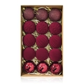 Set di 15 palline di Natale rosso vino con texture flock e ganci dorati eleganti - Borgogna